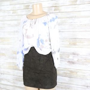 KATE white and blue print blouse unknown sz